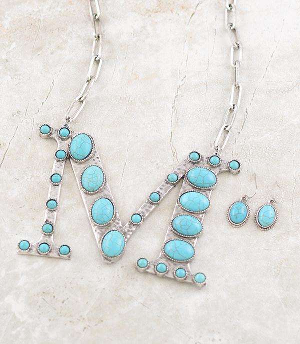 New Arrival :: Wholesale Oversized Turquoise Initial Necklace Set