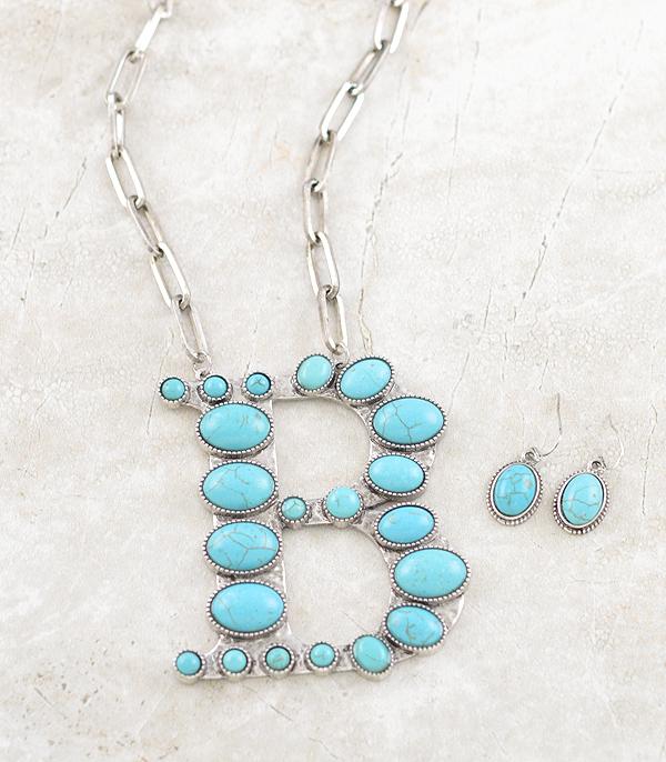 New Arrival :: Wholesale Oversized Turquoise Initial Necklace Set