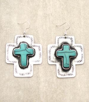New Arrival :: Big Cross Earrings With Turquoise Accent