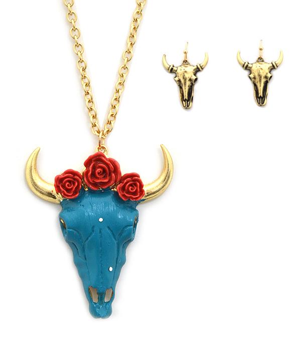 <font color=black>SALE ITEMS</font> :: JEWELRY :: Necklaces :: Rose Steer Head Pendant Necklace