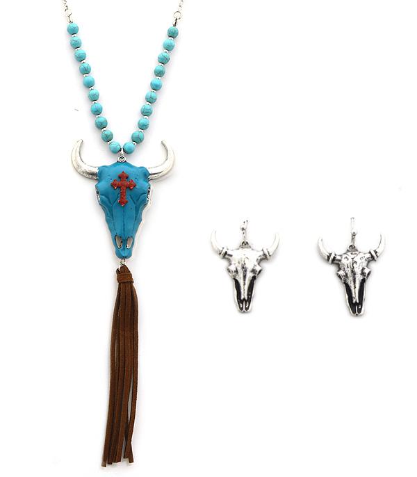 <font color=black>SALE ITEMS</font> :: JEWELRY :: Necklaces :: Steer Head w/Cross Necklace Set