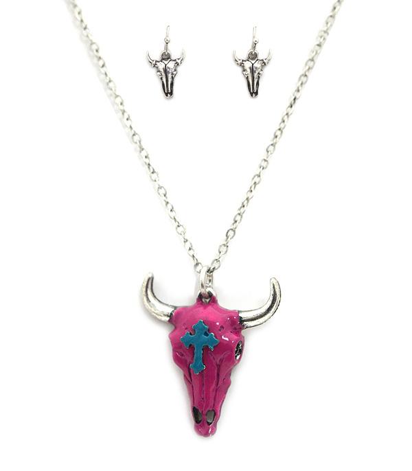 <font color=black>SALE ITEMS</font> :: JEWELRY :: Necklaces :: Steer Head w/Cross Necklace Set