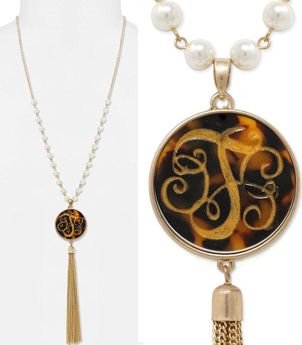 <font color=black>SALE ITEMS</font> :: JEWELRY :: Necklaces :: Tassel Accent Tortoise Initial Necklace