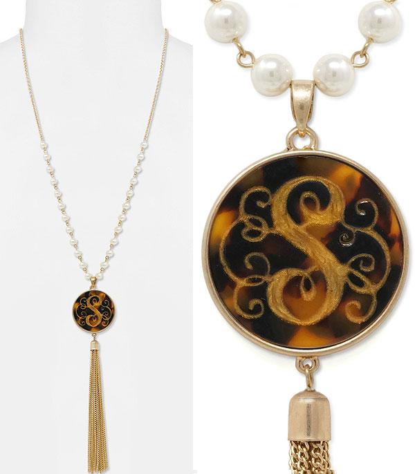 <font color=black>SALE ITEMS</font> :: JEWELRY :: Necklaces :: Tassel Accent Tortoise Initial Necklace