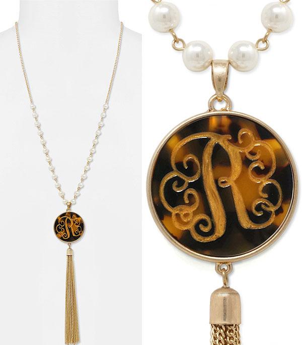 <font color=black>SALE ITEMS</font> :: JEWELRY :: Necklaces :: Tassel Accent Tortoise Initial Necklace