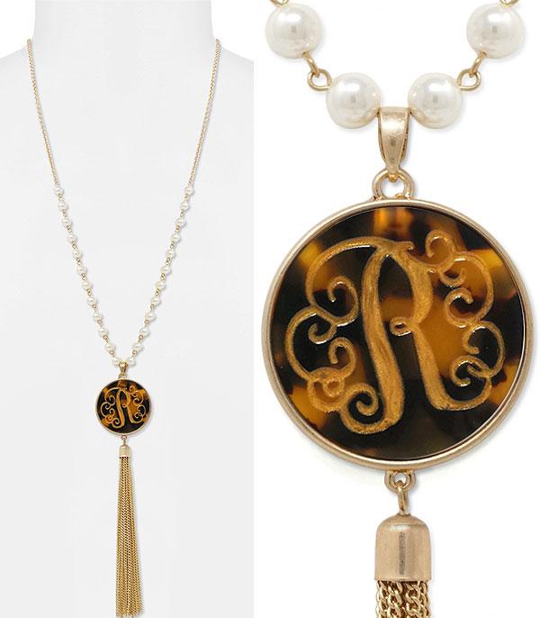 INITIAL JEWELRY :: NECKLACES | RINGS :: Tassel Accent Tortoise Initial Necklace