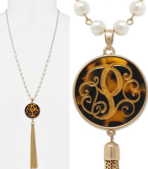 <font color=black>SALE ITEMS</font> :: JEWELRY :: Necklaces :: Tassel Accent Tortoise Initial Necklace