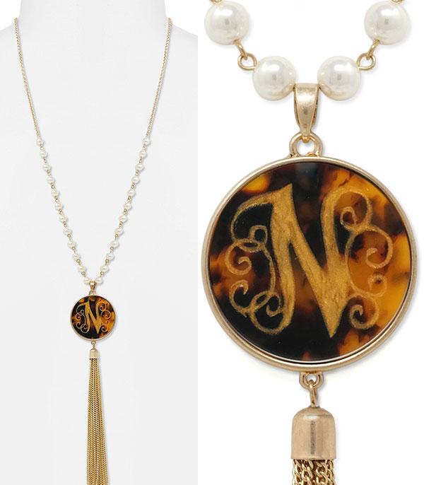 <font color=black>SALE ITEMS</font> :: JEWELRY :: Necklaces :: Tassel Accent Tortoise Initial Necklace