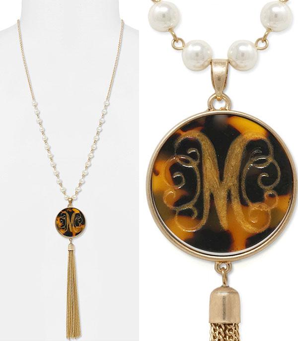 <font color=black>SALE ITEMS</font> :: JEWELRY :: Necklaces :: Tassel Accent Tortoise Initial Necklace