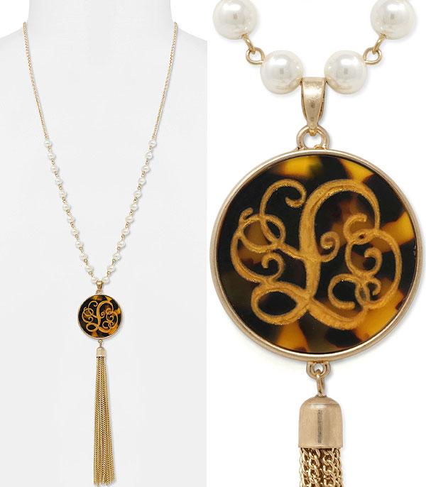 <font color=black>SALE ITEMS</font> :: JEWELRY :: Necklaces :: Tassel Accent Tortoise Initial Necklace