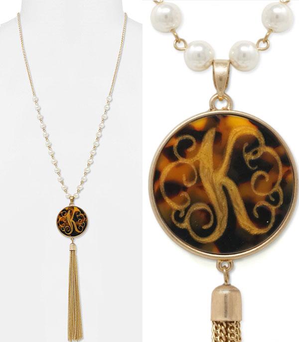 <font color=black>SALE ITEMS</font> :: JEWELRY :: Necklaces :: Tassel Accent Tortoise Initial Necklace