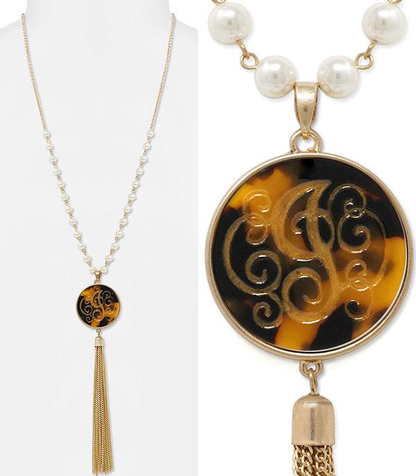 INITIAL JEWELRY :: NECKLACES | RINGS :: Tassel Accent Tortoise Initial Necklace