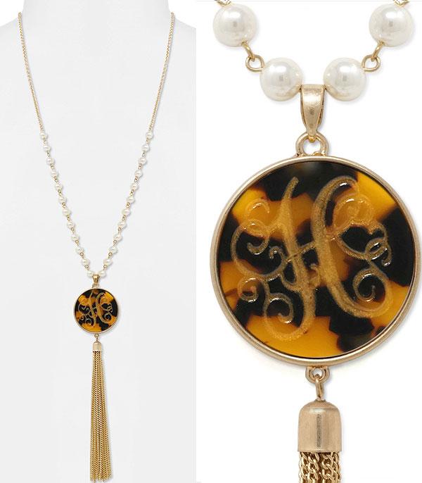 <font color=black>SALE ITEMS</font> :: JEWELRY :: Necklaces :: Tassel Accent Tortoise Initial Necklace