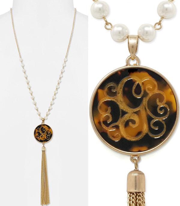 <font color=black>SALE ITEMS</font> :: JEWELRY :: Necklaces :: Tassel Accent Tortoise Initial Necklace