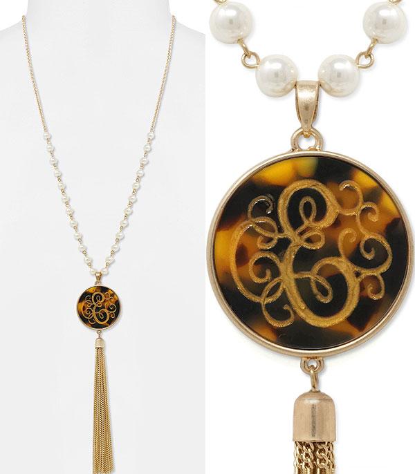 <font color=black>SALE ITEMS</font> :: JEWELRY :: Necklaces :: Tassel Accent Tortoise Initial Necklace