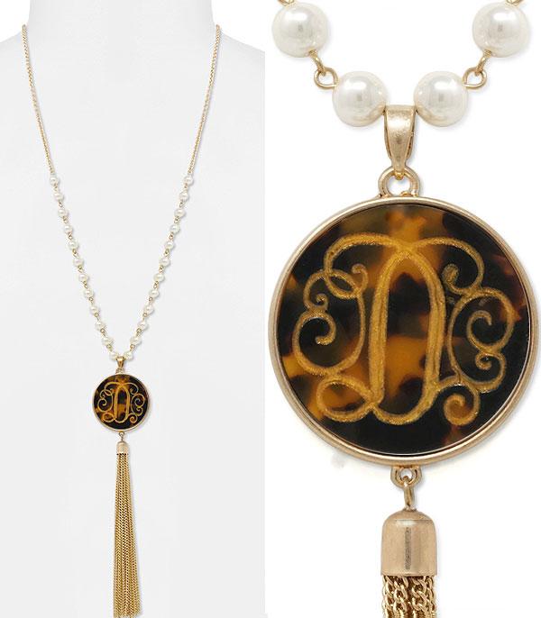 <font color=black>SALE ITEMS</font> :: JEWELRY :: Necklaces :: Tassel Accent Tortoise Initial Necklace