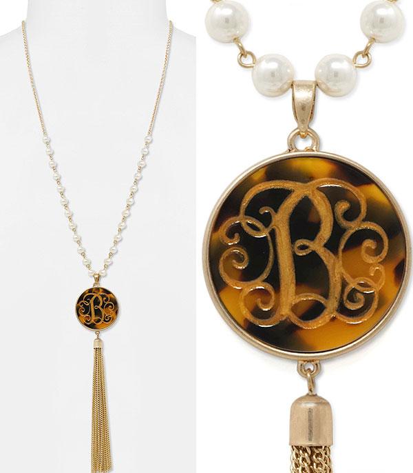 <font color=black>SALE ITEMS</font> :: JEWELRY :: Necklaces :: Tassel Accent Tortoise Initial Necklace