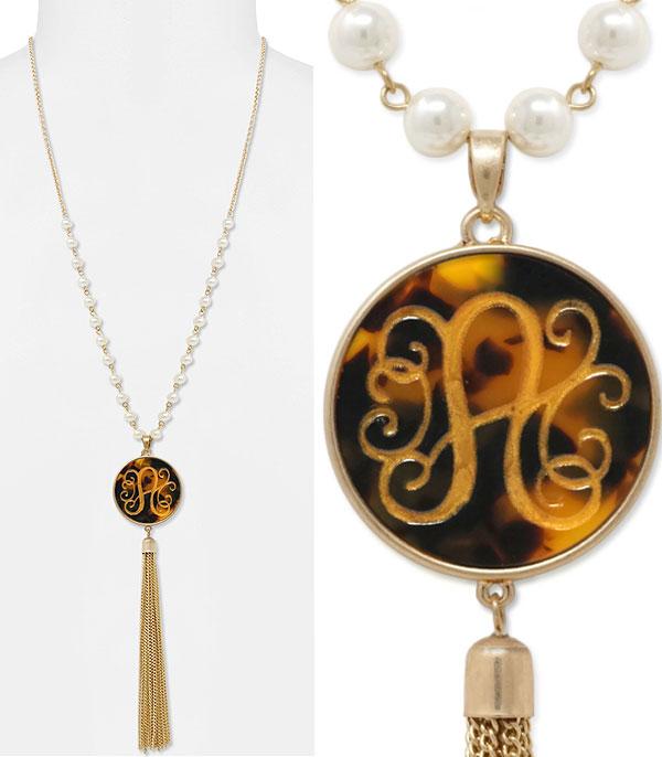 <font color=black>SALE ITEMS</font> :: JEWELRY :: Necklaces :: Tassel Accent Tortoise Initial Necklace