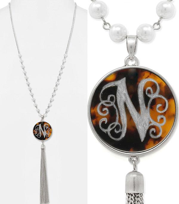<font color=black>SALE ITEMS</font> :: JEWELRY :: Necklaces :: Tassel Accent Tortoise Initial Necklace