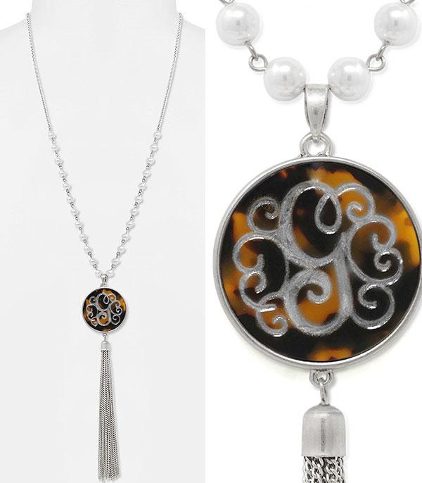 <font color=black>SALE ITEMS</font> :: JEWELRY :: Necklaces :: Tassel Accent Tortoise Initial Necklace