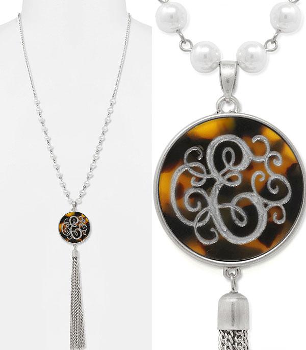 <font color=black>SALE ITEMS</font> :: JEWELRY :: Necklaces :: Tassel Accent Tortoise Initial Necklace