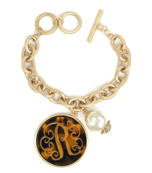 INITIAL JEWELRY :: BRACELETS | EARRINGS :: Tortoise Initial Charm Bracelet