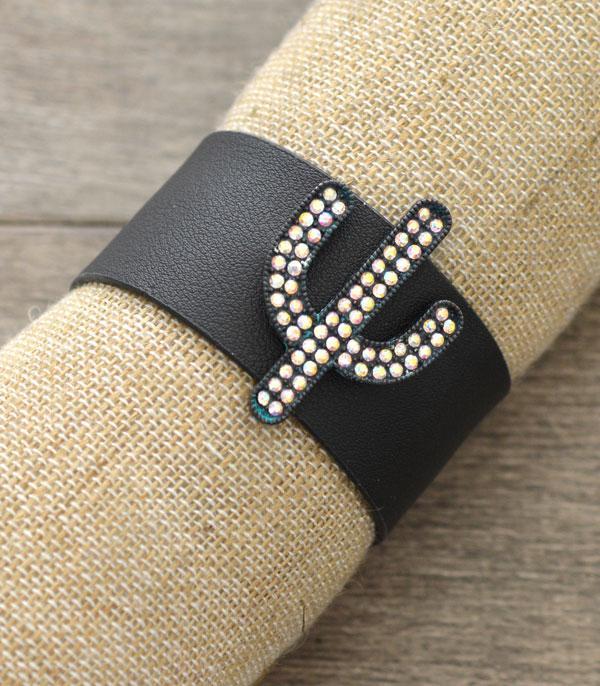 <font color=black>SALE ITEMS</font> :: JEWELRY :: Bracelets :: Wholesale Cactus Rhinestone Leather Bracelet