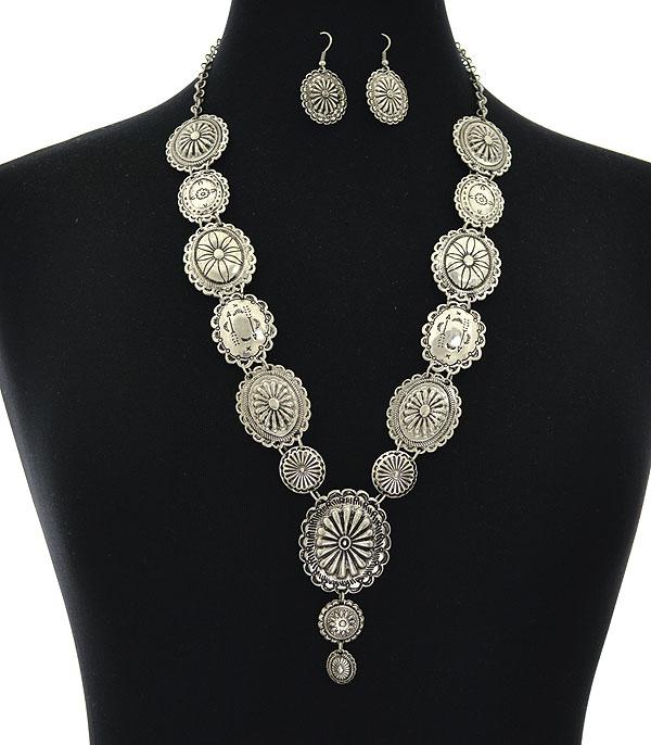 New Arrival :: Wholesale Western Silver Concho Necklace