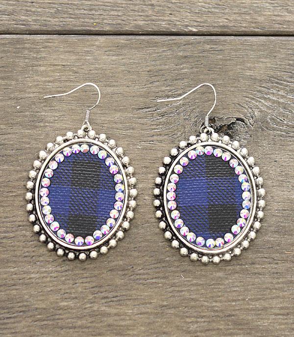 <font color=black>SALE ITEMS</font> :: JEWELRY :: Earrings :: Wholesale Buffalo Plaid Oval Earrings w/Stones