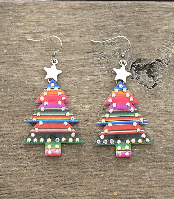 New Arrival :: Wholesale Serape Print Christmas Tree Earrings