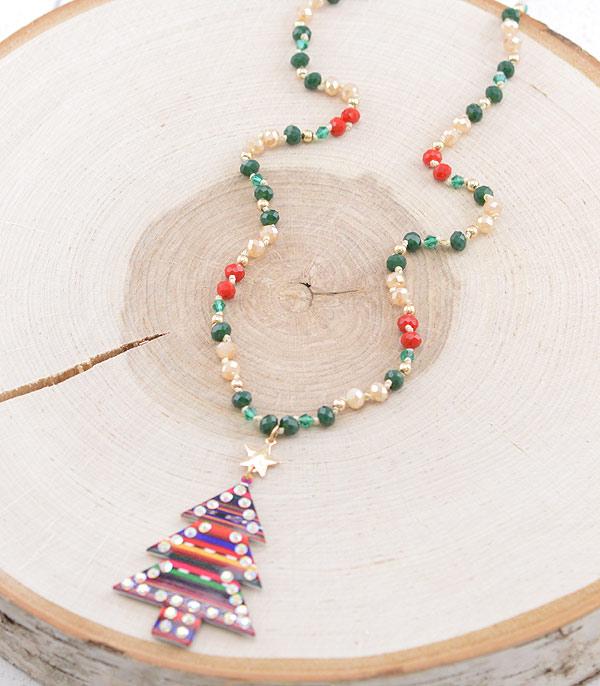<font color=GREEN>HOLIDAYS</font> :: JEWELRY I BAGS :: Wholesale Serape Christmas Tree Bead Necklace