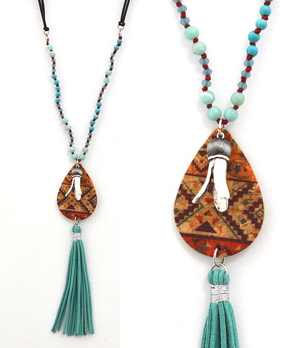 <font color=black>SALE ITEMS</font> :: JEWELRY :: Necklaces :: Wholesale Western Aztec Print Cork Tassel Necklace