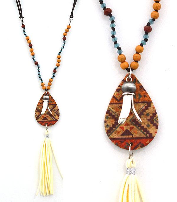 <font color=black>SALE ITEMS</font> :: JEWELRY :: Necklaces :: Wholesale Western Aztec Print Cork Tassel Necklace