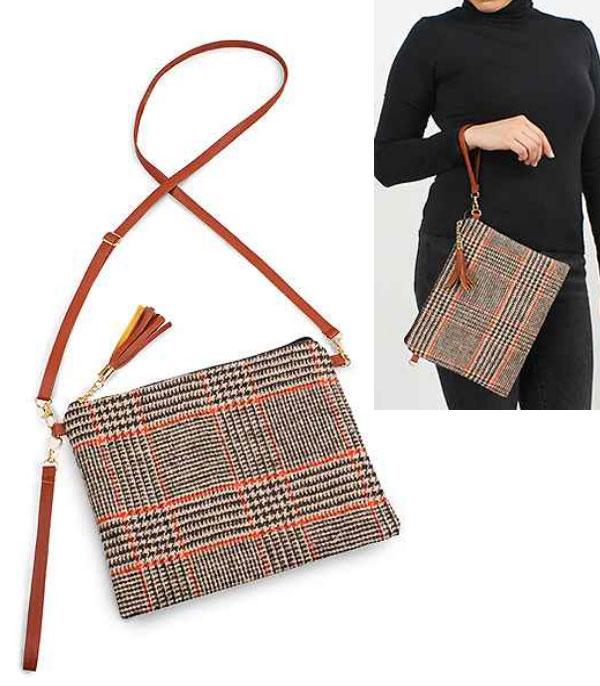 <font color=black>SALE ITEMS</font> :: HANDBAGS | TRAVEL :: Wholesale Plaid Wristlet Crossbody Bag