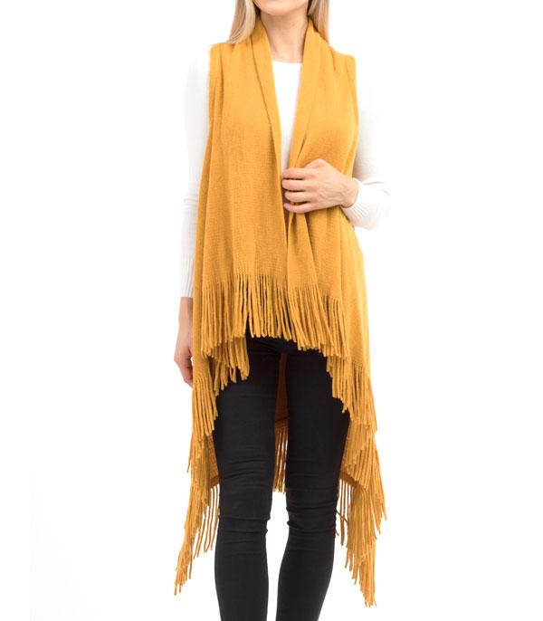 KIMONO I SCARVES :: KIMONO / PONCHO :: Wholesale Solid Fringe Knit Vest