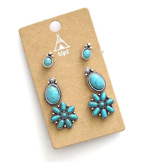 New Arrival :: Wholesale Turquoise Stud Set Earrings
