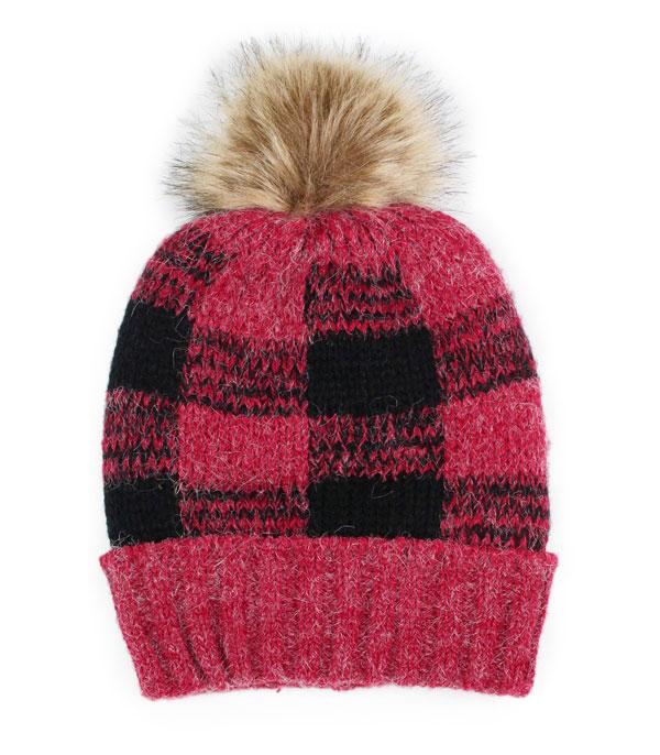 HATS I HAIR ACC :: BEANIES I HEADWRAP :: Wholesale Buffalo Plaid Fur Lining Beanie