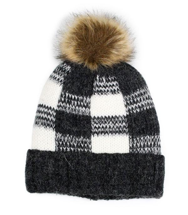 New Arrival :: Wholesale Buffalo Plaid Fur Lining Beanie