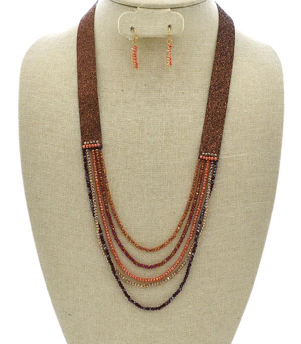 <font color=black>SALE ITEMS</font> :: JEWELRY :: Necklaces :: Wholesale Multi Row Glass Bead Leather Necklace