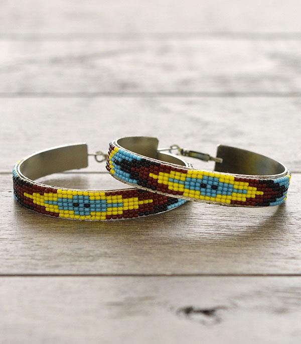 EARRINGS :: HOOP EARRINGS :: Wholesale Aztec Seed Bead Hoop Earrings