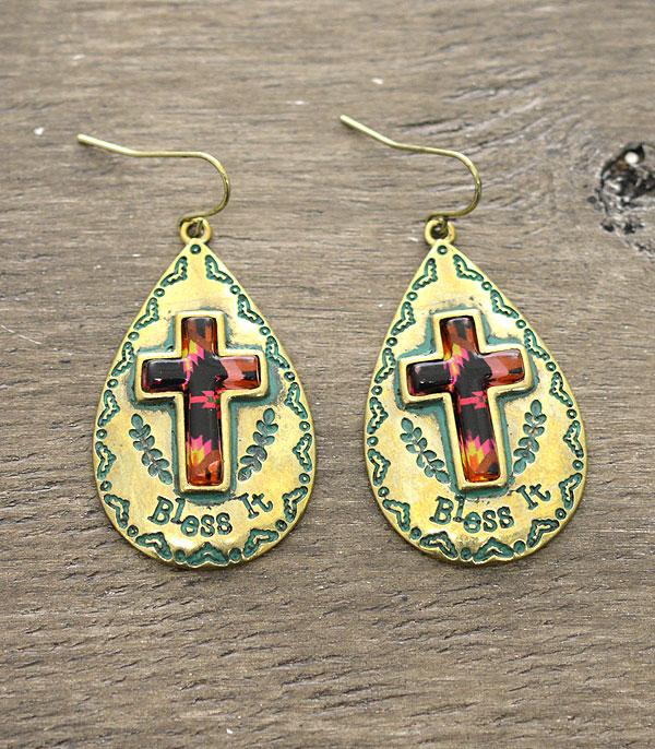 <font color=black>SALE ITEMS</font> :: JEWELRY :: Earrings :: Wholesale Bless It Cross Antiqued Earrings