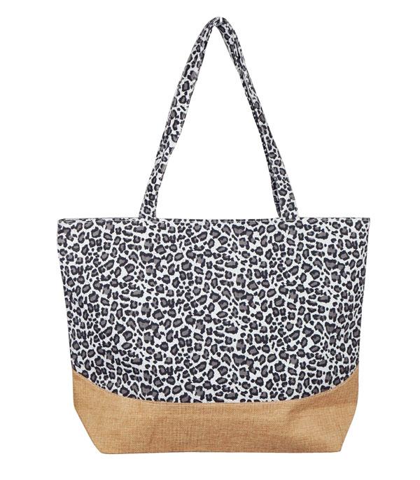 HANDBAGS :: FASHION :: Wholesale Leopard Print Jute Tote Bag