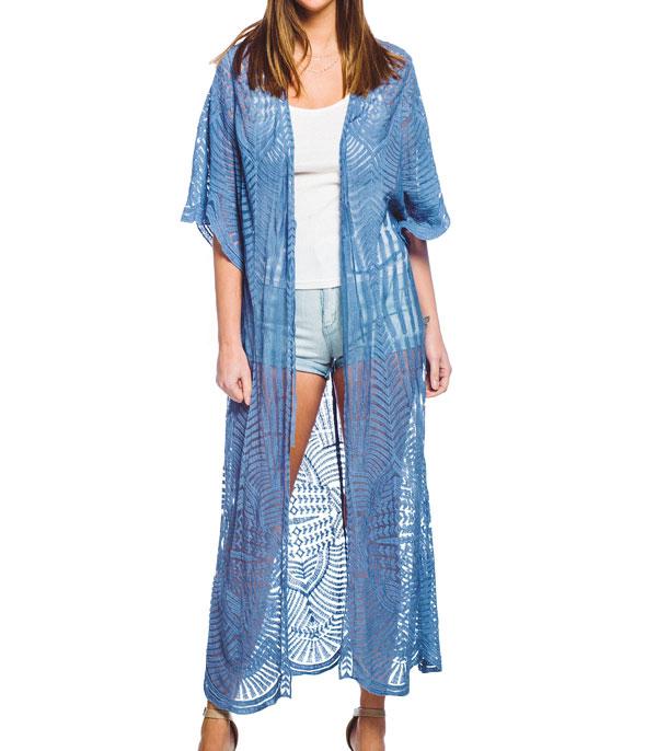 <font color=RED>PONCHOS SALE</font> :: Wholesale Lace Embroidered Long Kimono