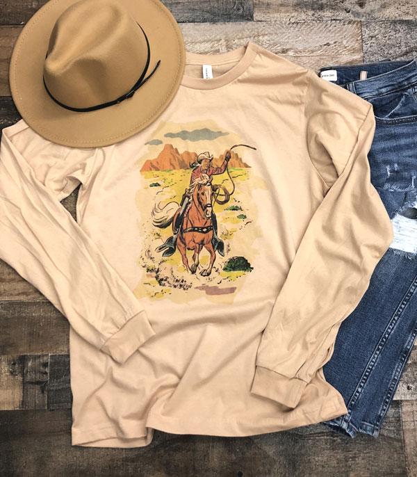 GRAPHIC TEES :: LONG SLEEVE :: Wholesale Vintage Cowboy Long Sleeve T-Shirt