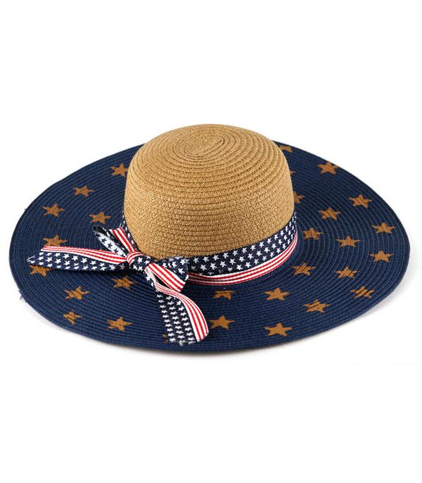 <font color=RED>RED,WHITE, AND BLUE</font> :: Wholesale American Flag Straw Hat