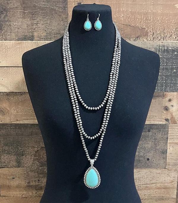 New Arrival :: Wholesale Turquoise Navajo Pearl Layered Necklace