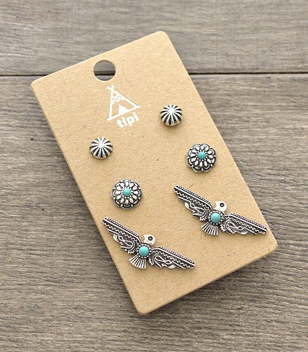 New Arrival :: Wholesale 3PC Set Turquoise Western Earrings