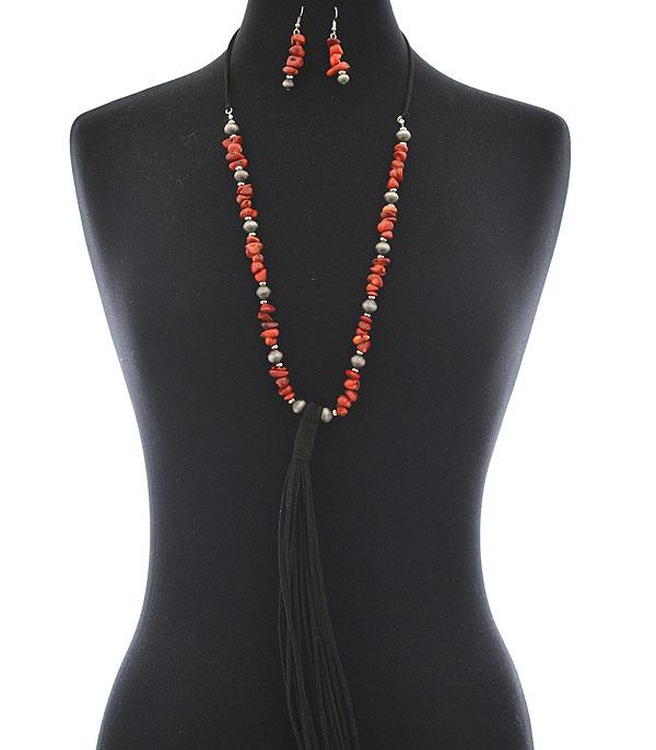 <font color=black>SALE ITEMS</font> :: JEWELRY :: Necklaces :: Wholesale Western Tassel Stone Necklace Set