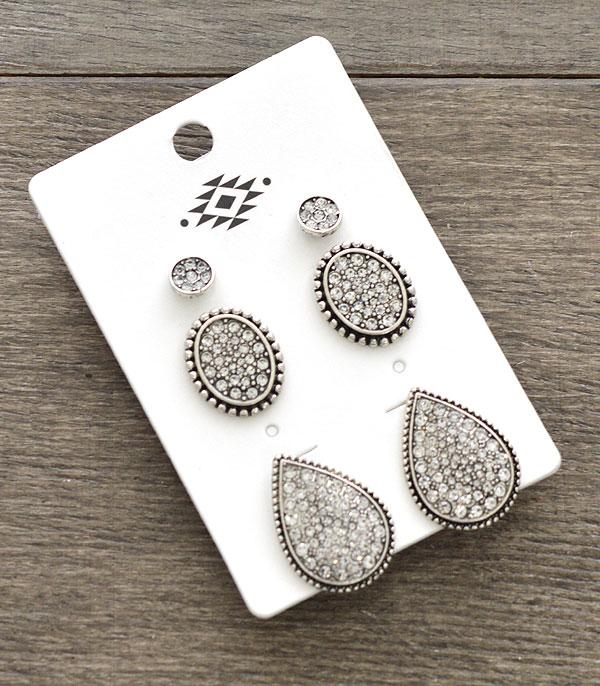 New Arrival :: Wholesale 3PC Set Rhinestone Earrings