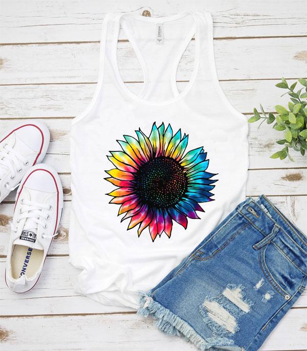 GRAPHIC TEES :: GRAPHIC TEES :: Wholesale Tie Dye Sunflower Racerback Tanktop